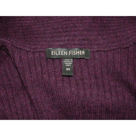 EILEEN FISHER Purple Sz XS Stretchy Ribbed Merino Wool Roomy Waterfall Sweater - Picture 3 of 4